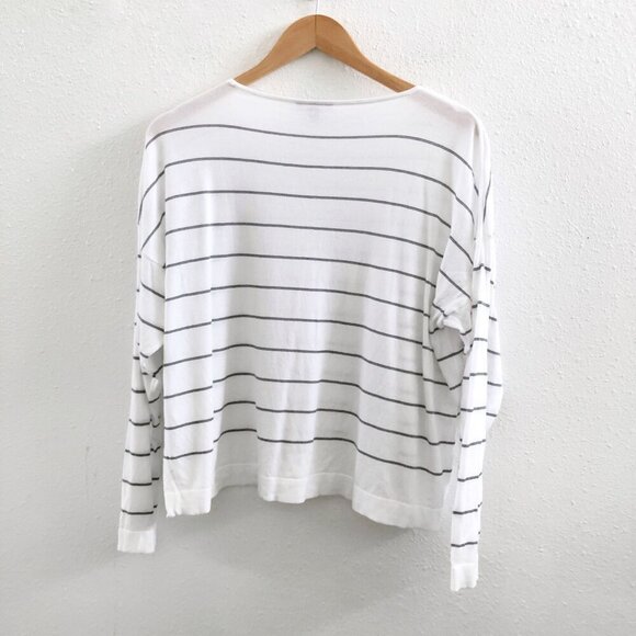 EILEEN FISHER White Tencel Blend Striped Long Sleeve Pullover Sweater Small Size - Picture 3 of 10